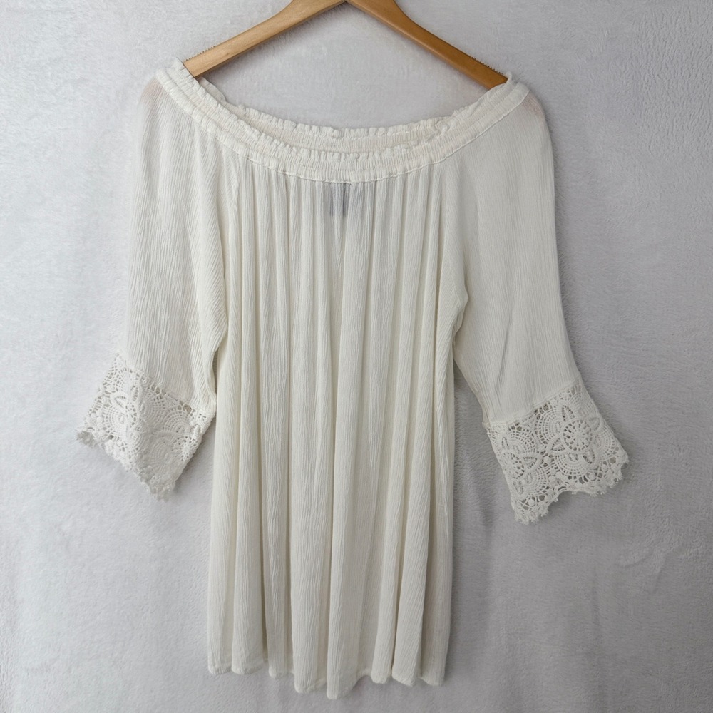 Chelsea & Theodore Off the Shoulder Blouse Women Medium White Crochet Lace Boho